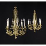 A Pair of Attractive Louis XVI Style Gilt Bronze Six Branch Chandeliers.