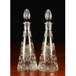 A Pair of Fine Quality Cut & Etched Glass Decanters with silver plated collars by Roberts & Belk