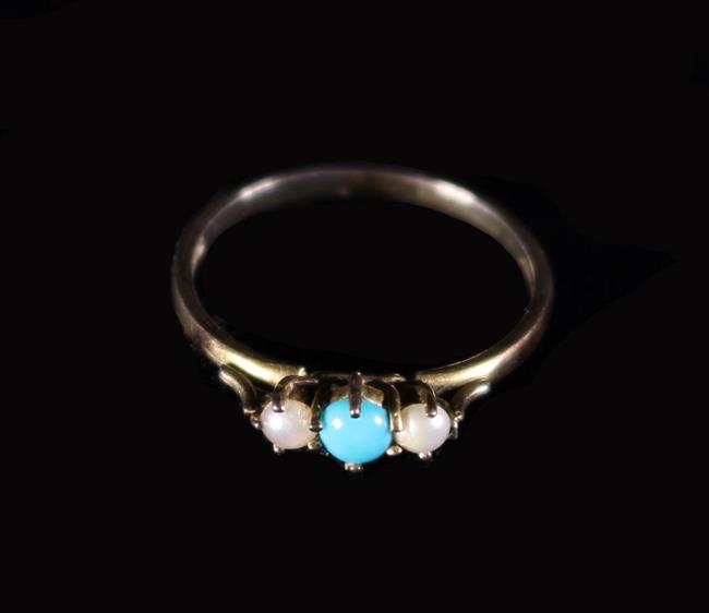 A Pretty Turquoise & Seed Pearl Ring and a Tie Pin set with Turquoise. - Image 2 of 3