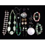 A Collection of Predominantly Green Coloured Costume Jewellery,