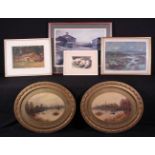 Six Framed Pictures: A pair of late 19th/early 20th century watercolour landscape paintings of