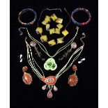 A Collection of Costume Jewellery to include; an Ikita enamelled and glass necklace,