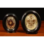 Two 19th Century French Moulded & Ebonised Oval Frames with convex glass: one containing a