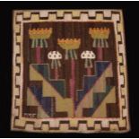 A Small Vintage Woolwork Panel of geometric design incorporating stylised thistle heads and