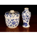 A Qinglong Blue & White Jar & Cover decorated with scrolling flowers;