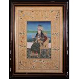 A Fine Antique Indian Gouache Painting of a Moghul Queen sat in a gilded chair delicately holding a