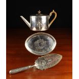 A Georgian Silver Teapot on Stand and Georgian Server: The teapot of oval box form hallmarked