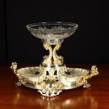 A Flamboyant Christofle Centre Piece with a Cut Glass Bowl raised on a silver-plate & gilt metal