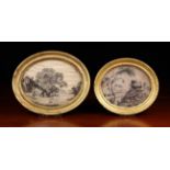 Two George III Oval Monochrome Silkwork Pictures Circa 1800.