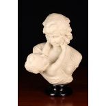A Simulated White Marble Bust of a Mother & Child numbered 927 on back and mounted on a black
