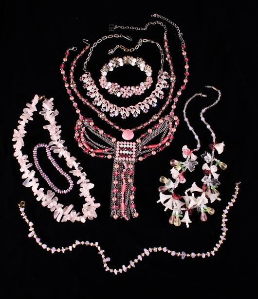 A Pretty Collection of Pink Costume Jewellery to include; a pink quartz necklace,