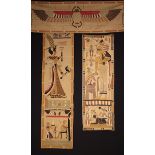 An Early 20th Century Egyptianesque Vertical Banner appliqued with earth coloured cotton on a linen