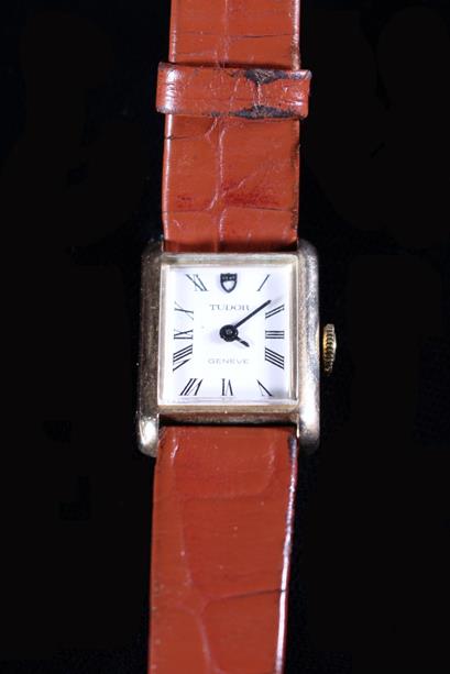 A Lady's 9 Carat Gold Tudor Wristwatch; The small square dial marked TUDOR GENEVE SWISS, - Image 2 of 3