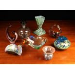 A Group of Vintage Studio Glass: Murano glass trefoiled centre piece of clear glass tinged with