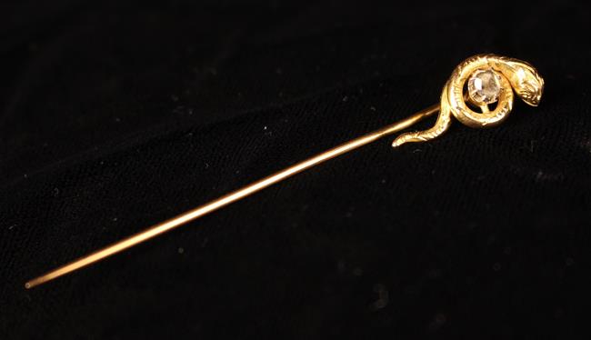 An Unmarked Gold & Diamond Stick Pin & A Diamond Stud, - Image 2 of 5