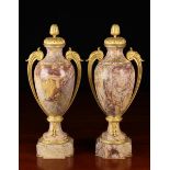 A Pair of Late 19th Century French Ormolu Mounted Brocatelle Marble Cassolettes by Susse Frères,