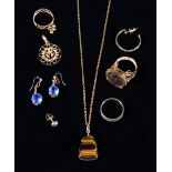 A Small Collection of Gold Coloured Jewellery to include; a wire work half-sovereign ring,