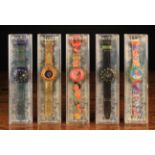 Five 'Scuba 200' Swatch Watches with original boxes (used).