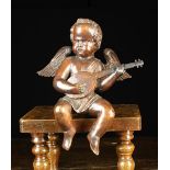 A 19th Century Carving of a Cherubic Musician depicted with finely detailed wings sat playing a