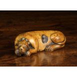 A Rare 19th Century Carved Birch-wood Folk Art Snuff/Tobacco Box in the form of a reclining
