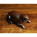 A Late 19th/Early 20th Century Rosewood Snuff Box in the form of a Frog with facet cut red glass