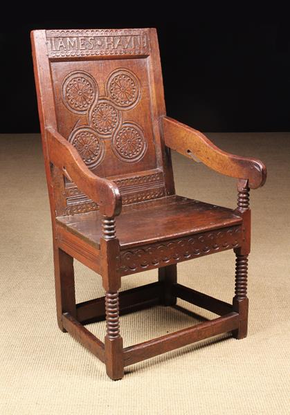 A Fine Late 17th Century English Oak Wainscot Chair of Modest proportions.