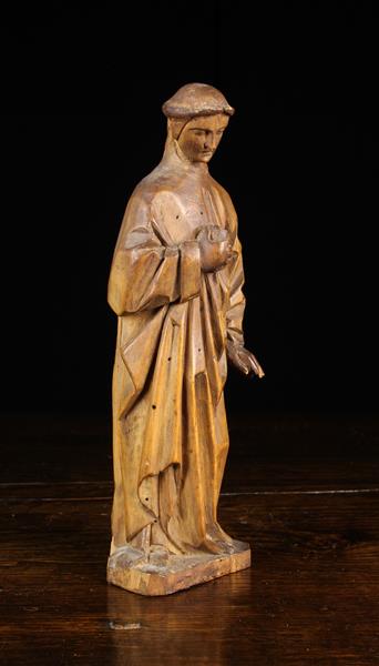 A Small Antique Carved Wooden Statuette of Dante, 10¼" (26 cm) in height. - Image 2 of 4