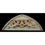 An 18th Century Carved, Polychrome & Gilt Pediment.