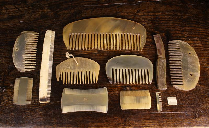 A Group of Antique Horn Combs; twelve in total ranging in size from a horse comb;