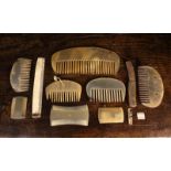 A Group of Antique Horn Combs; twelve in total ranging in size from a horse comb;