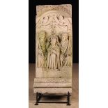 An Antique Stone Fragment Panel, relief carved with depiction of The Coronation of The Virgin,
