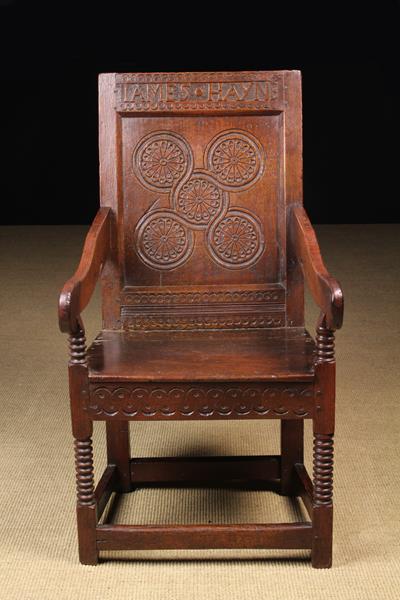 A Fine Late 17th Century English Oak Wainscot Chair of Modest proportions. - Image 2 of 2