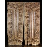 A Pair of Early 16th Century Oak Carved Parchemin Panels enriched with tracery and cusps of foliage,