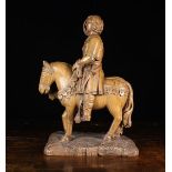 A 16th Century Characterful Flemish Carved Oak Sculpture of St Martin on Horseback, 21" (53.