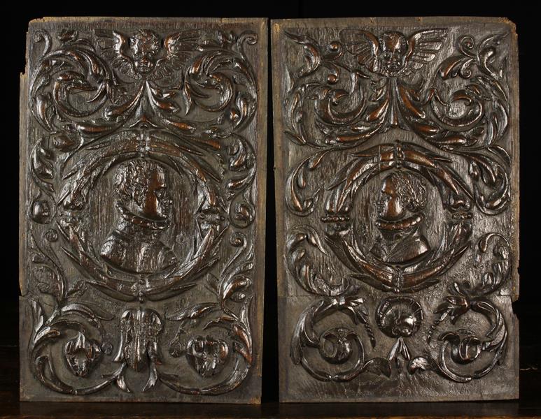 A Fine Pair of 17th Century Oak Romayne Panels.