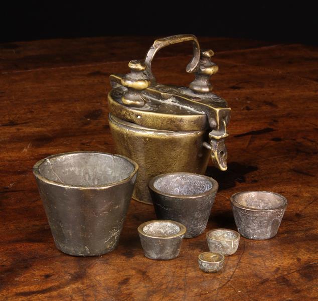 Two Sets of Antique Bronze Nesting Weights: The largest incomplete with five stacking cup weights - Image 4 of 4