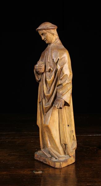 A Small Antique Carved Wooden Statuette of Dante, 10¼" (26 cm) in height. - Image 3 of 4