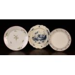 A Late 18th Century English Salt-glazed Plate decorated in blue with a Chinoiserie scene