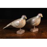 A Pair of Delightful Late 19th Century Folk Art Painted Wooden Pigeons, 14" (36 cm) in length.