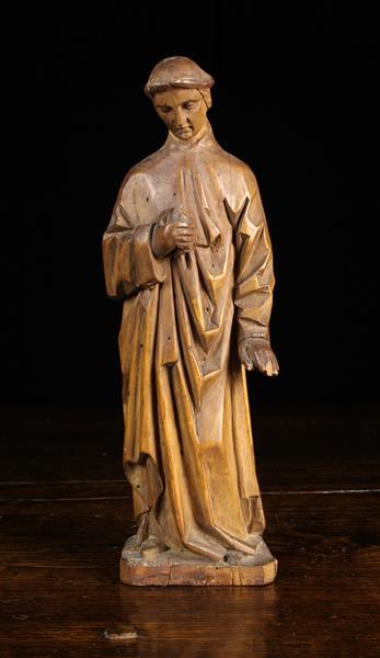 A Small Antique Carved Wooden Statuette of Dante, 10¼" (26 cm) in height.