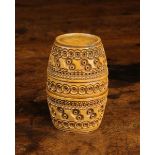 A 19th Century Carved Cocquilla Nut Barrel Shaped Container,