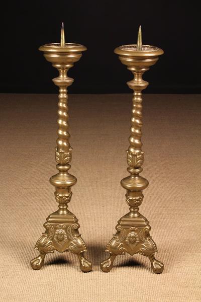 A Pair of Large 17th Century Baroque Bronze Pricket Candlestands. - Image 2 of 2