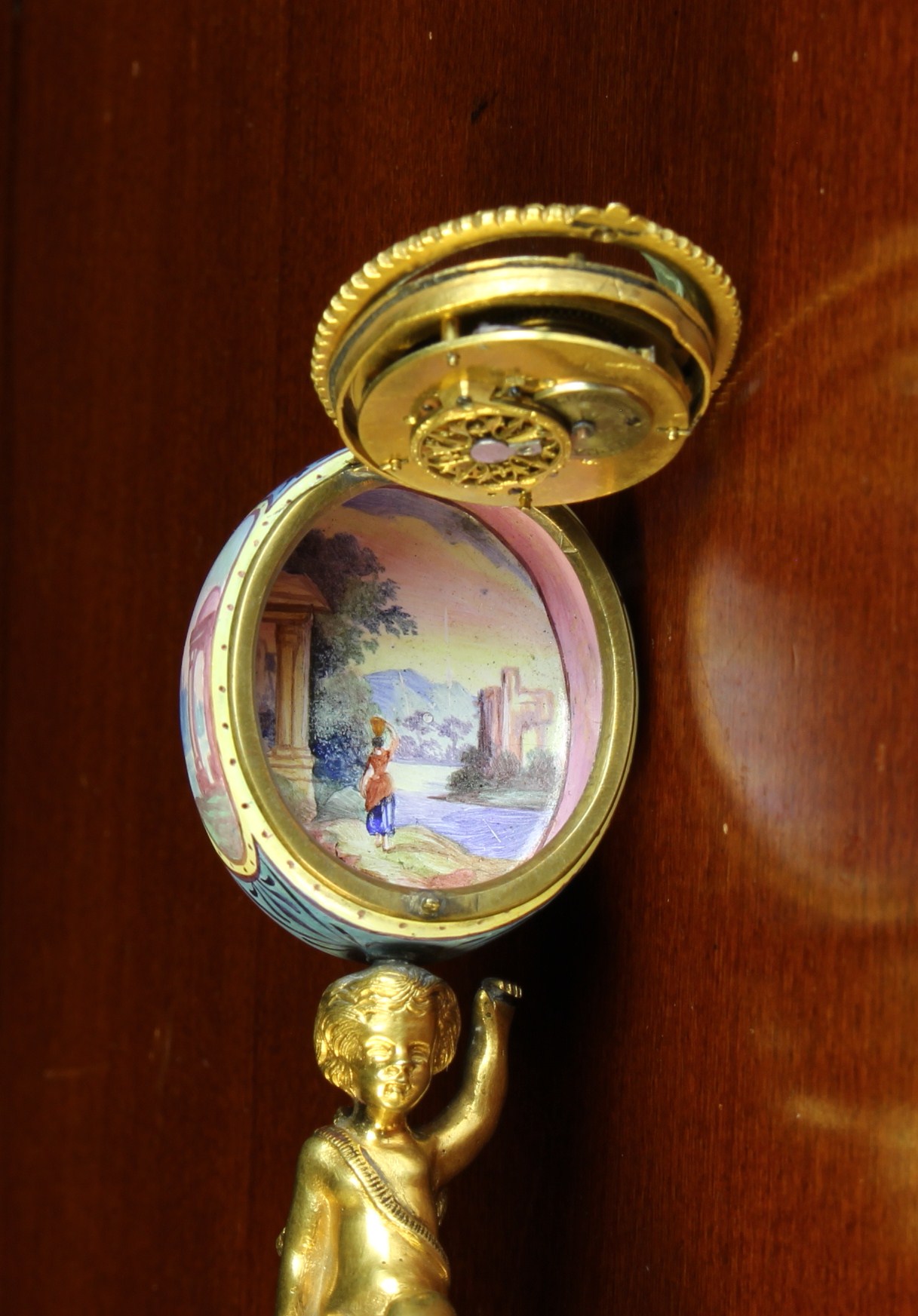 A Fine Late 19th Century Viennese Enamel & Gilt Bronze Figural Table Clock. - Image 4 of 4