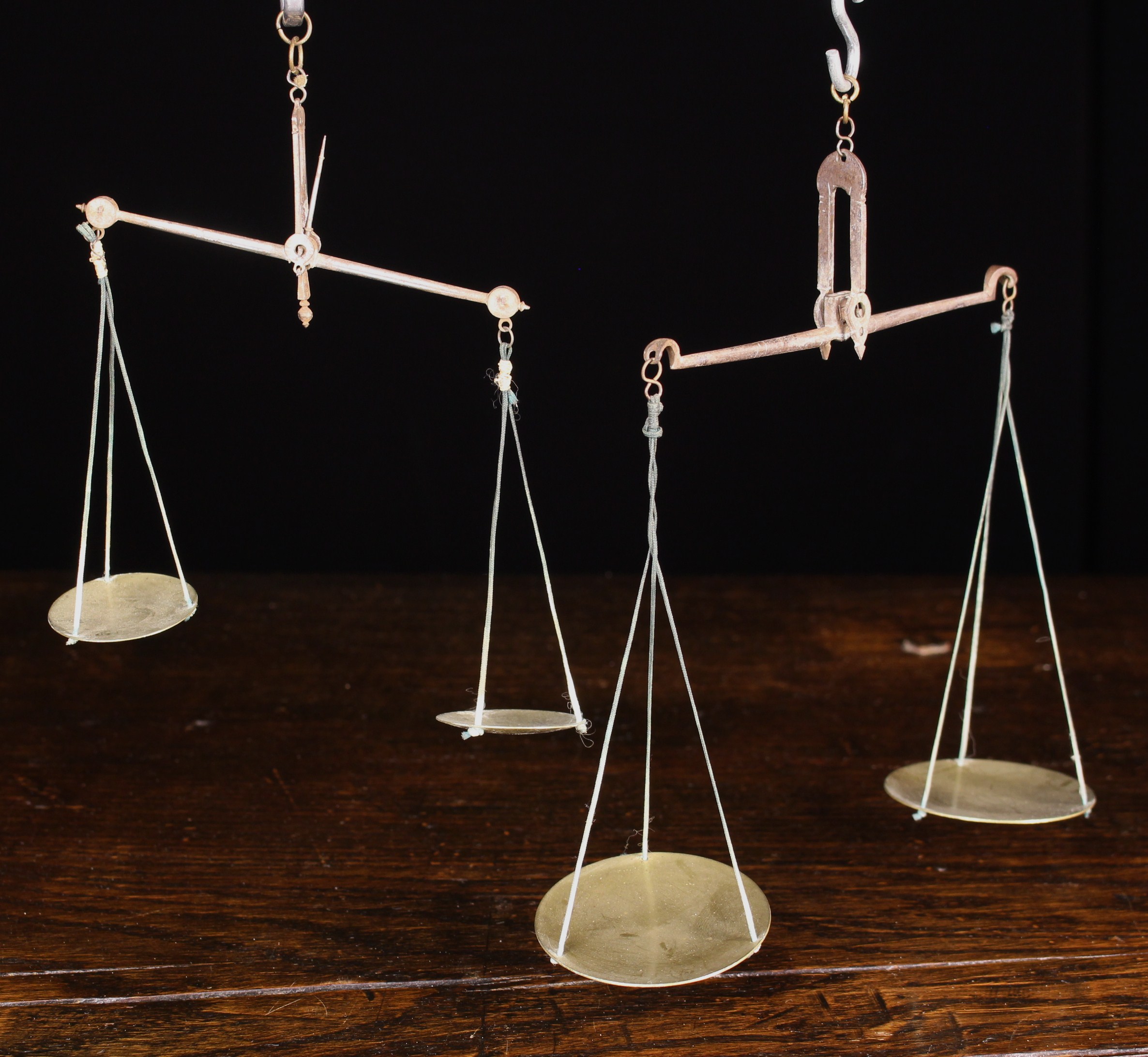 Two Pairs of Late 18th/Early 19th Century Miniature Brass & Iron Hanging Beam Scales,