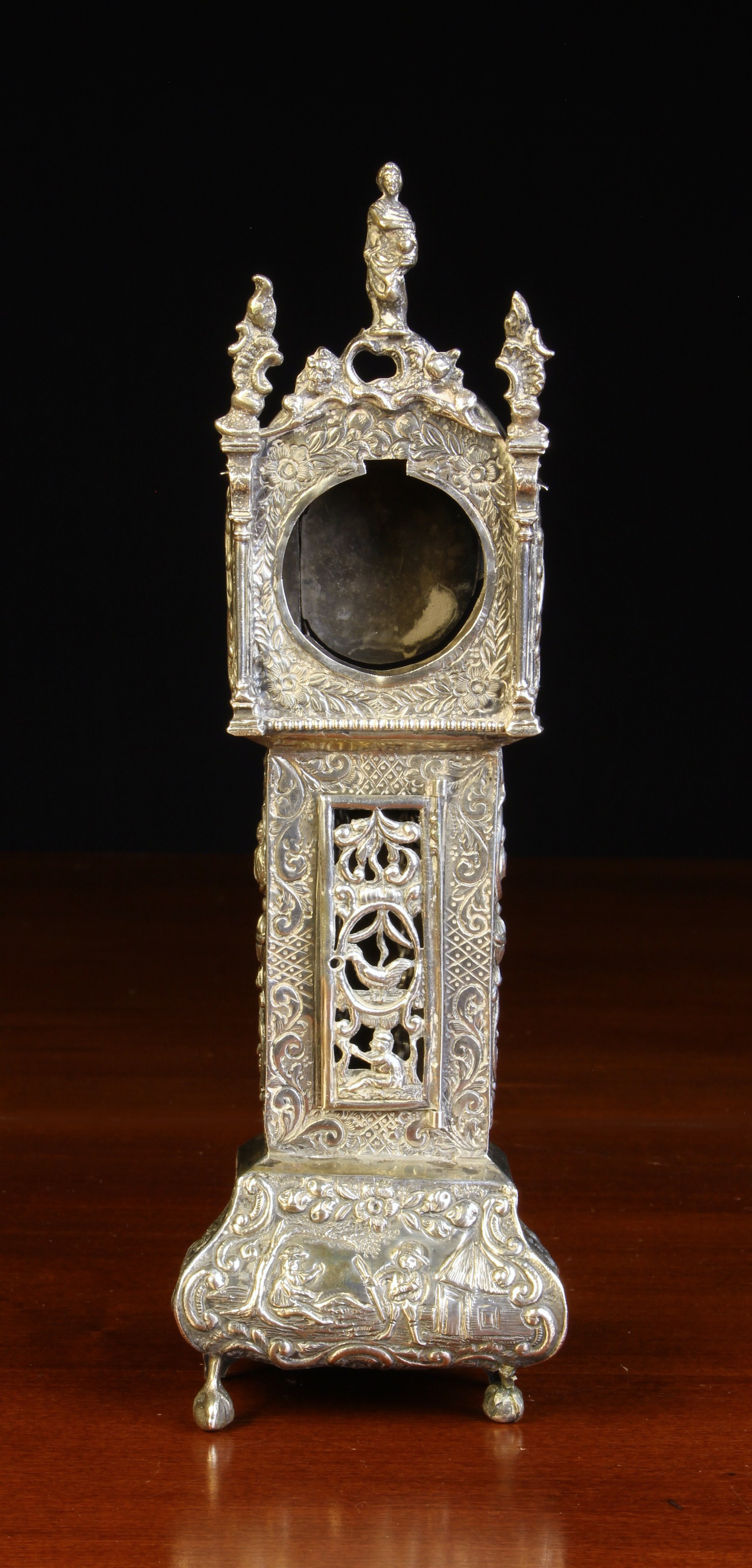 A Dutch Silver Miniature Longcase Clock/ Watch Holder.