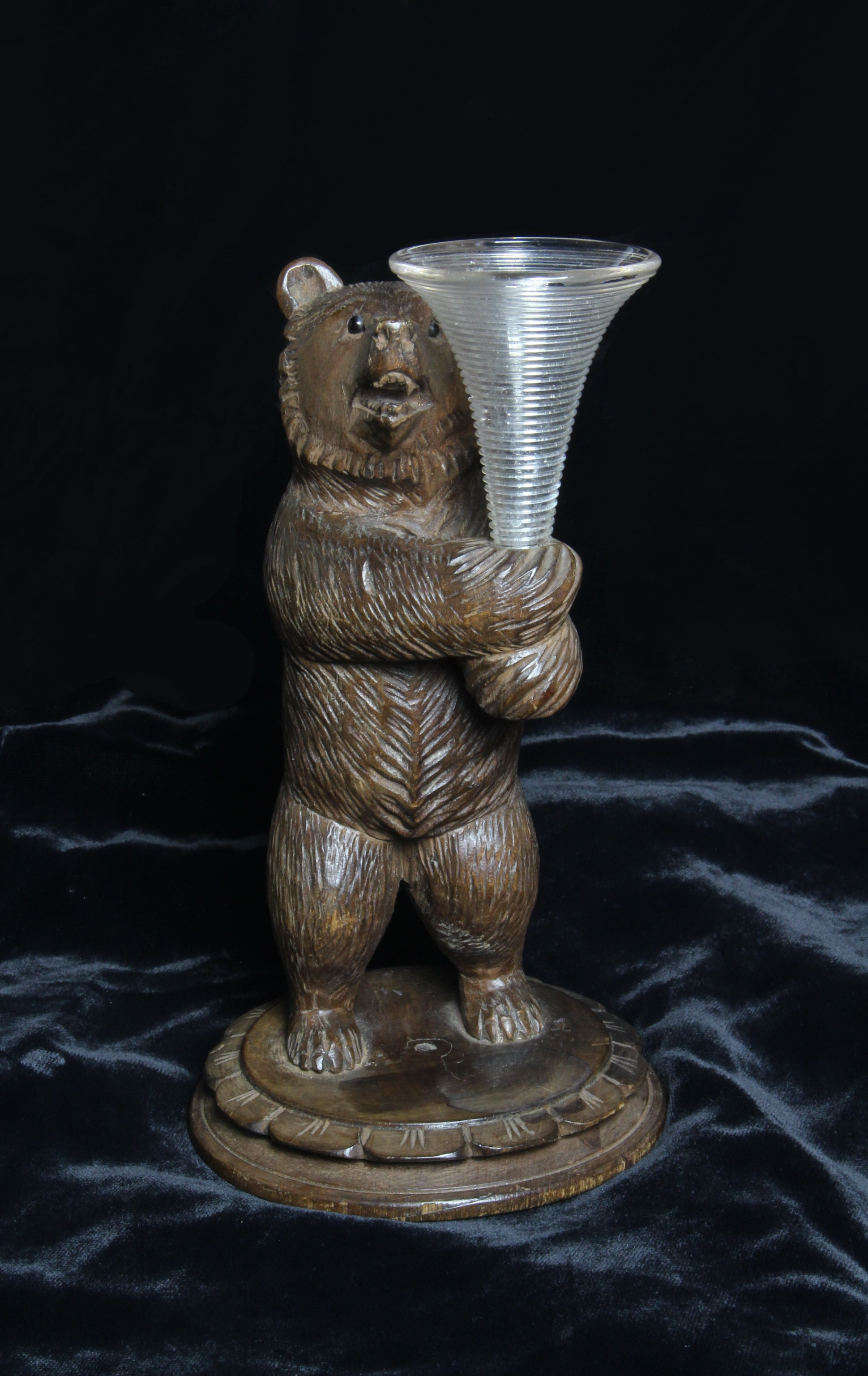 A Small 19th Century Carved Wooden Black Forest Bear with inset glass eyes, - Image 2 of 2