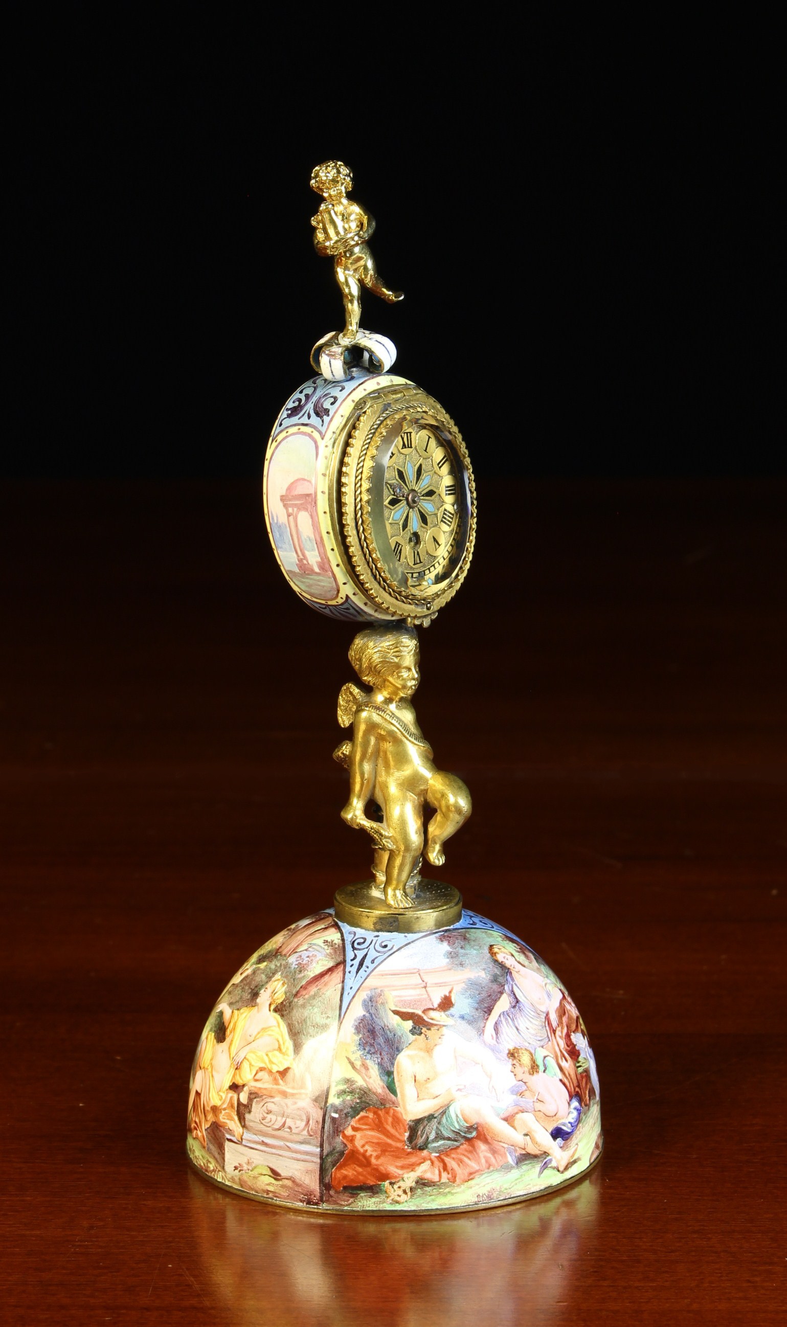 A Fine Late 19th Century Viennese Enamel & Gilt Bronze Figural Table Clock. - Image 2 of 4