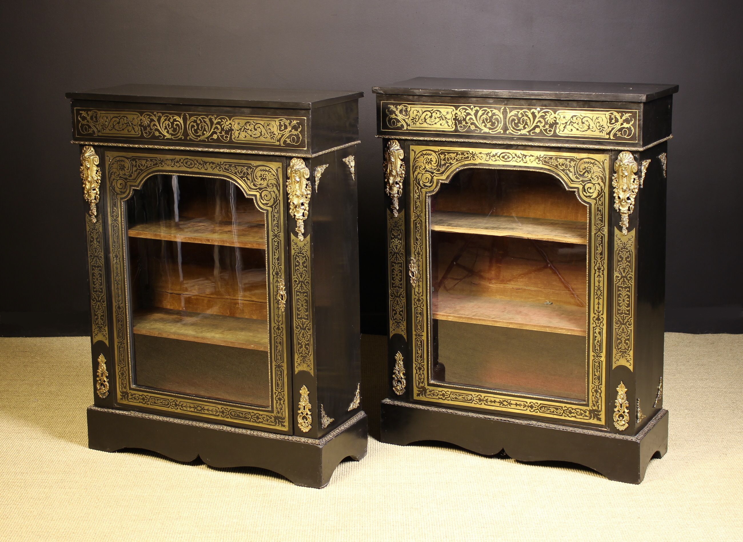 A Pair of 19th Century Ebonised Boullework Pier/Side Cabinets. - Image 2 of 2