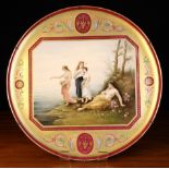 A Round Vienna Porcelain Plaque decorated with a figural panel depicting nymphs with flowers by