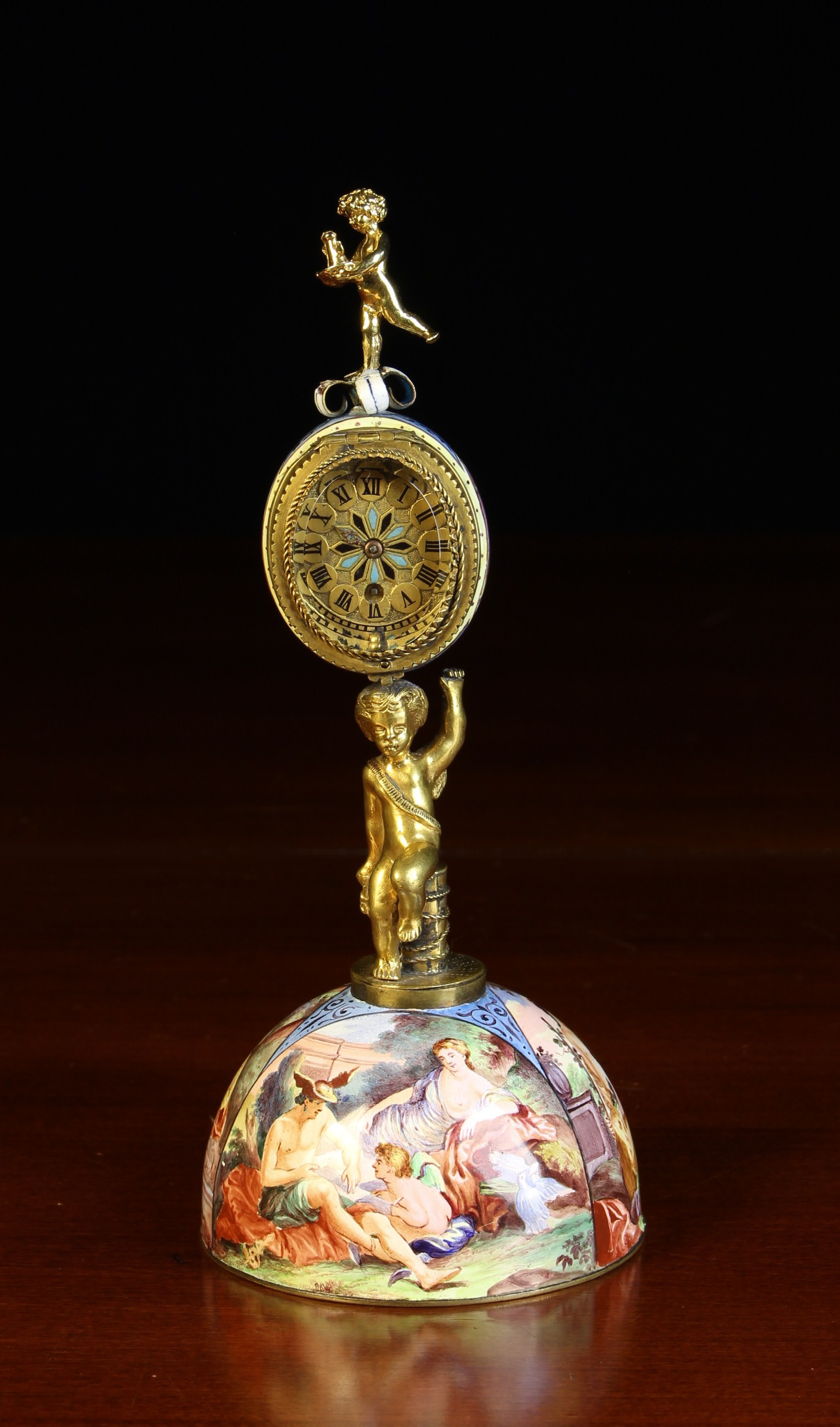 A Fine Late 19th Century Viennese Enamel & Gilt Bronze Figural Table Clock.
